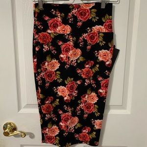 Black Pencil Skirt with Red Roses